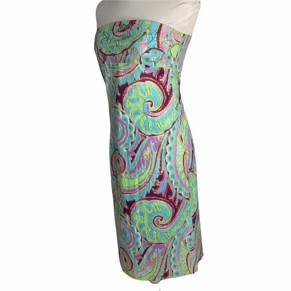 Ruth Strapless Embellished Midi Dress 8 Blue Paisley Stretch A Line - Picture 5 of 6